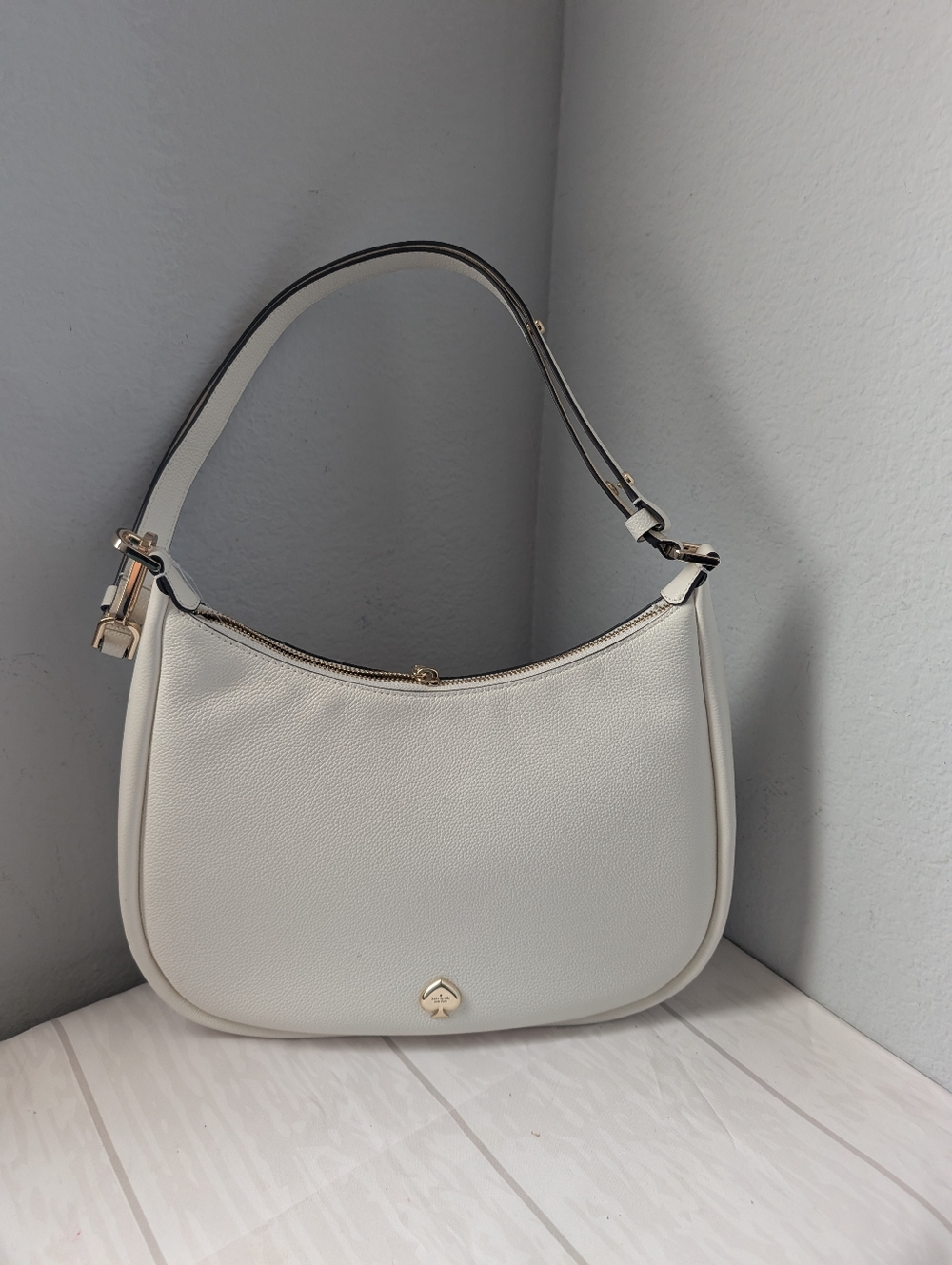 NWT Kate Spade KK055 Kayla Pebbled Leather Large Shoulder Bag In Meringue